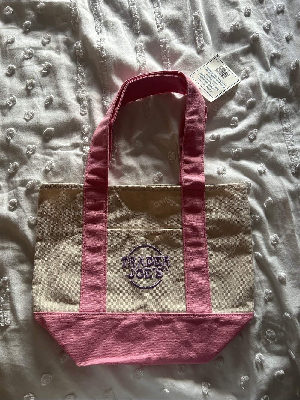 Trader Joe's Pink & Cream Canvas Tote
